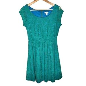 Xhilaration green blue line lace skater dress Sz M